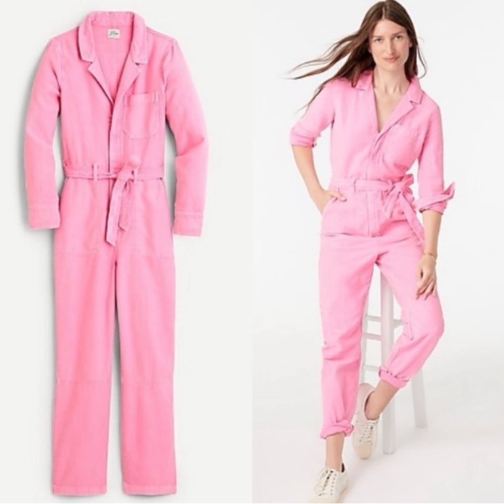 J Crew Garment Dyed Pink Bright Azalea Coverall Jumpsuit Utility 4 Boiler Suit